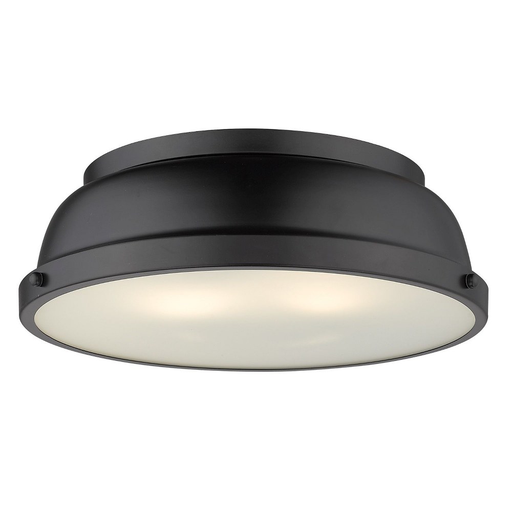 Golden Lighting-3602-14 BLK-BLK-Duncan - 2 Light Flush Mount in Classic style - 4.25 Inches high by 14 Inches wide Matte Black Matte Black Aged Brass Finish